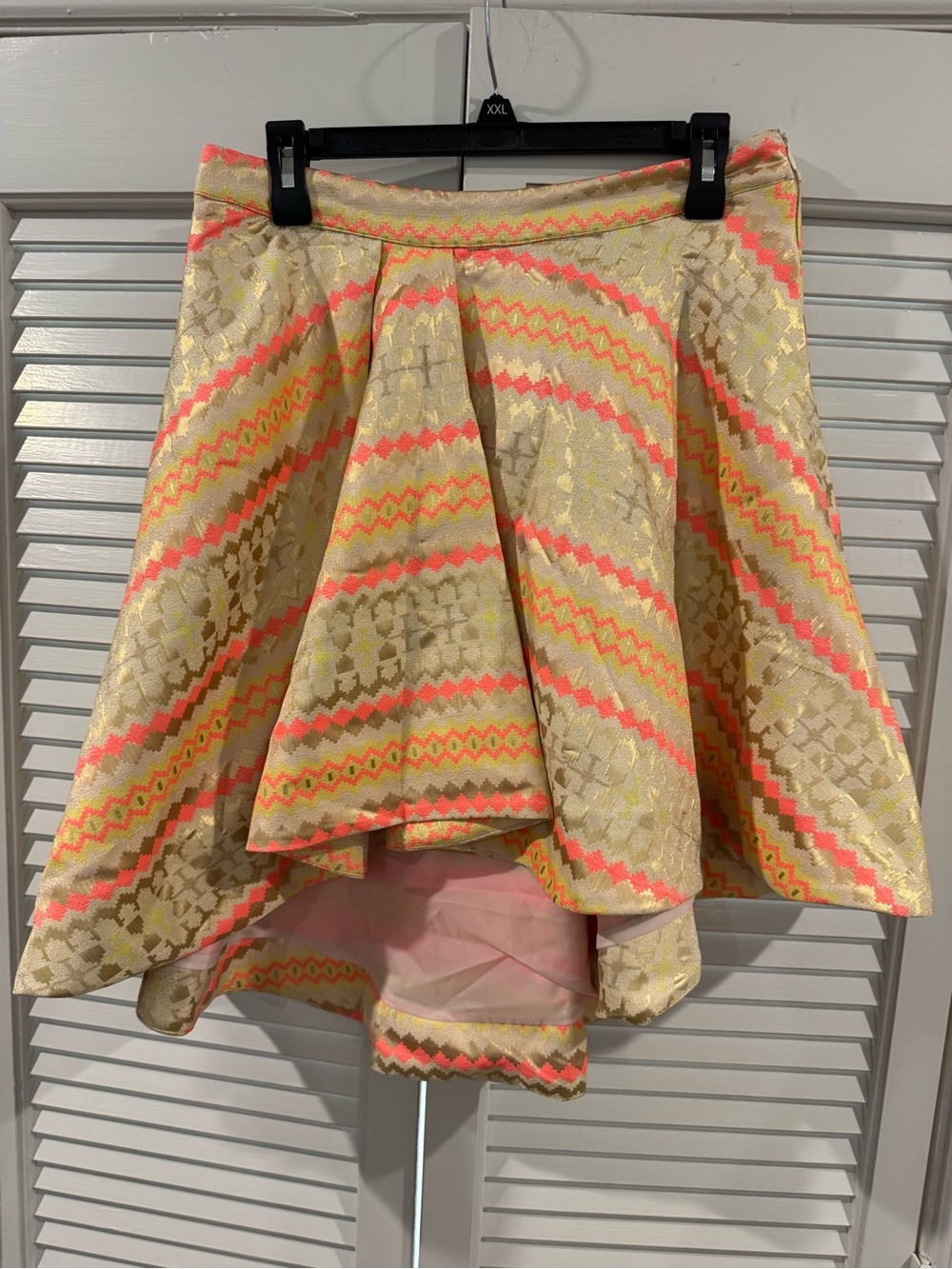 Gracia Cream Skater Skirt with Neon Pink & Yellow Chevron